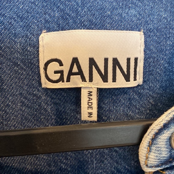 Ganni Stand-Collar Denim Top blue cotton shirt blouse chambray pearl snap